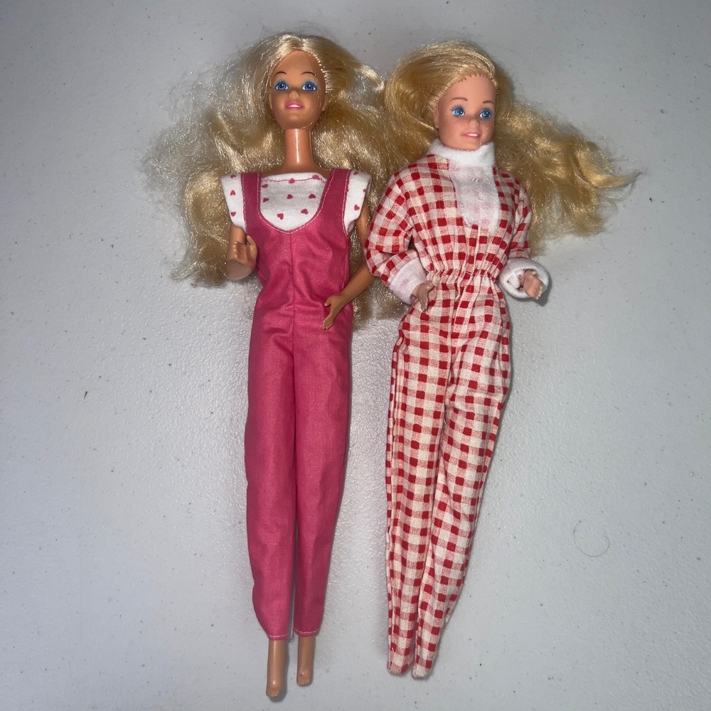 Mattel Barbie Doll Lot 2 11.5in Pink Red Good Vintage 1966 Jumpsuits Gingham